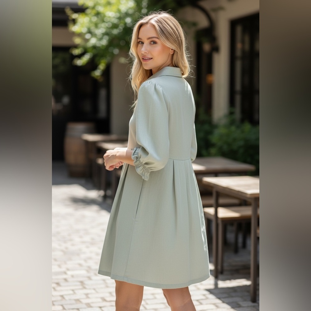 She + Sky Olive Green Denim Dress - Picture 2 of 11